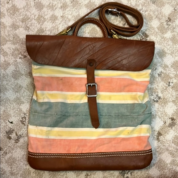 Striped Leather Trim Shoulder Bag - Picture 1 of 5